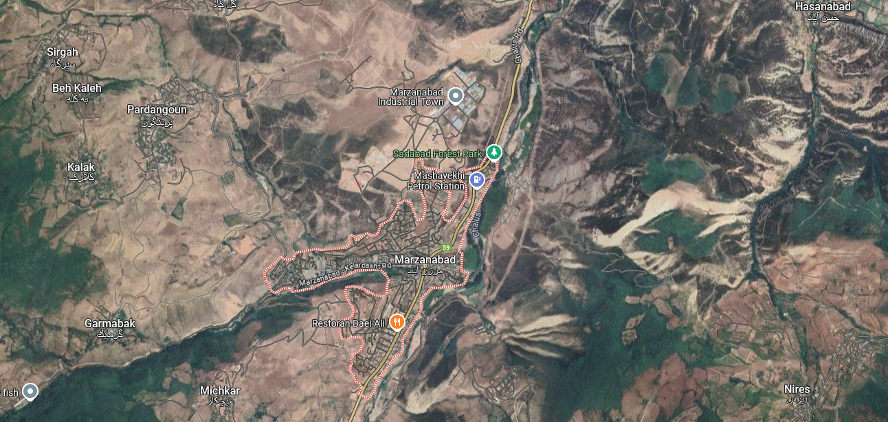 نقشه گوگل مپ مرزن آباد مازندران 6848686738