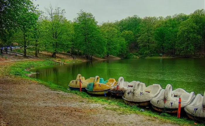 قایق ها در کنار دریاچه گل پل در کنار طبیعت سرسبز قائمشهر 12564